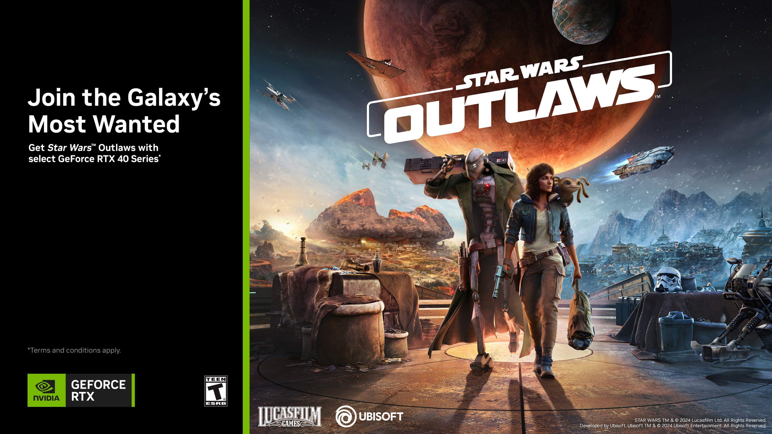 Step into the Galaxy with GeForce RTX 40 Series* ORIGIN PC Desktop or Laptop - Star Wars™ Outlaws and The Forest Commando Character Pack Await! 1 nvidia geforce rtx star wars outlaws bundle
